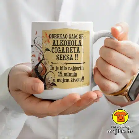 ODREKAO SAM SE ALKOHOLA CIGARETA I SEKSA šalica s natpisom 0013 BIJELA