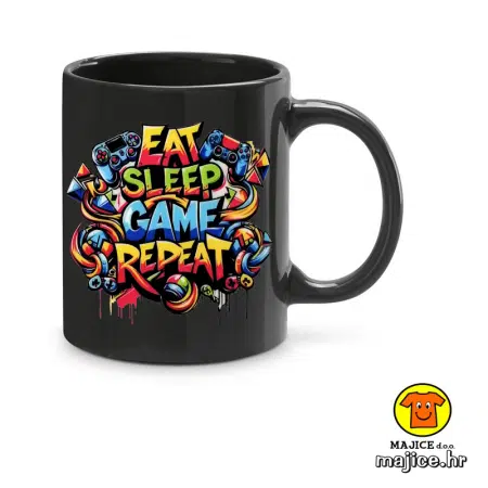 EAT SLEEP GAME REPEAT | šalica s natpisom