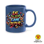 0748-EAT SLEEP GAME REPEAT šalica s natpisom žuta