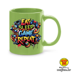 0748-EAT SLEEP GAME REPEAT šalica s natpisom žuta
