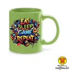 0748-EAT SLEEP GAME REPEAT šalica s natpisom žuta