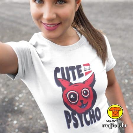 CUTE BUT PSYCHO ženska majica s natpisom 0219 bijela