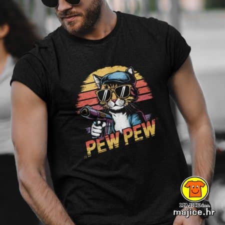 PEW PEW MAČAK majica s natpisom 00732 crna