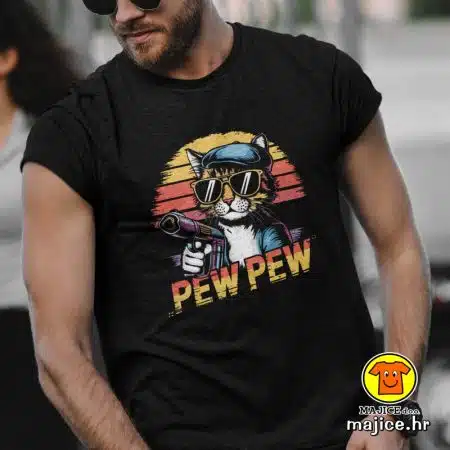PEW PEW MAČAK majica s natpisom 00732 crna