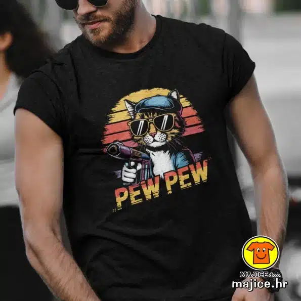 PEW PEW MAČAK majica s natpisom 00732 crna